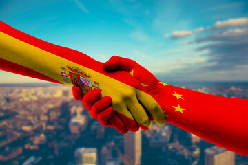 Shaking hands Spain and China