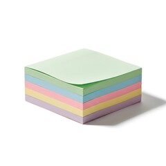 A stack of colorful pastel sticky notes on a white background