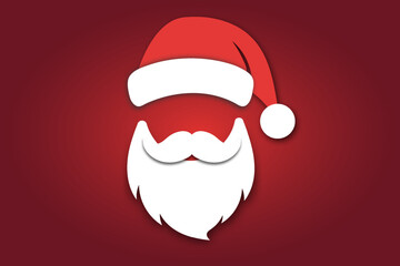 Merry christmas vector concept red with christmas hat and santa white beard illustration