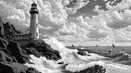 A Lighthouse Stands Strong Against a Stormy Sea