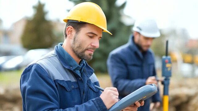 Geotechnical engineers using ground penetrating radar and soil analysis equipment conducting foundation assessments with advanced geological survey technology and seismic