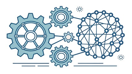 machine learning icon with gears and network