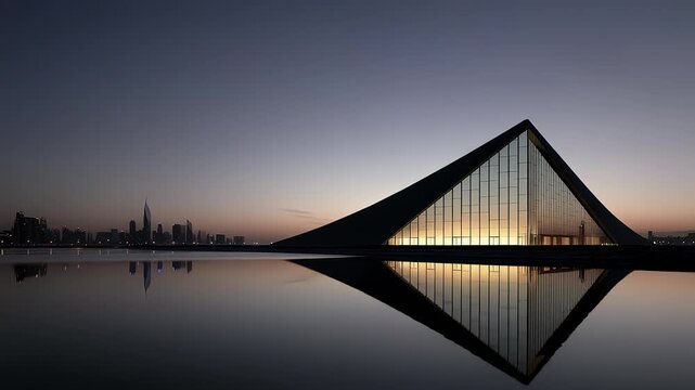 Futuristic Architecture Reflected on Calm Water Shows Technology