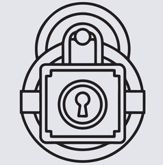 a stylized lock icon which commonly symbolizes security silhouette vector art illustration, digital lock icon