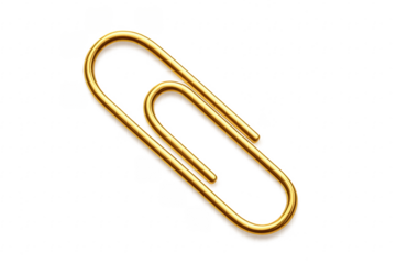 Golden Paperclip on Transparent Background Representing Security and Attachment
