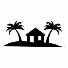 Obraz premium Secluded Island Retreat A Black Silhouette of Paradise Found on a Tropical Island