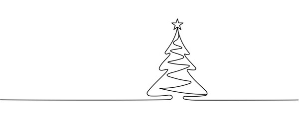 Christmas tree. Continuous one line drawing. Vector illustration Editable stroke
