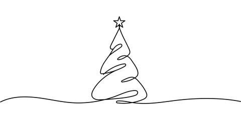 Christmas tree. Continuous one line drawing. Vector illustration Editable stroke