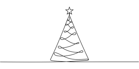 Christmas tree. Continuous one line drawing. Vector illustration Editable stroke