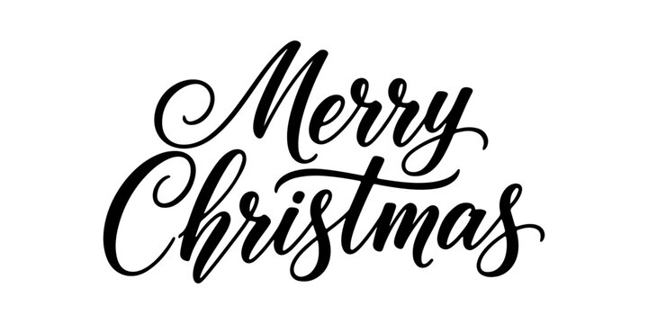 Merry Christmas hand lettering calligraphy isolated on white background. Vector holiday illustration element. Merry Christmas script calligraphy