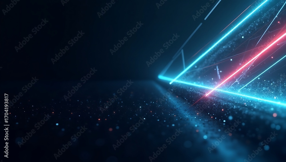 Poster abstract futuristic data stream. a dynamic background with glowing red and blue light trails. a high