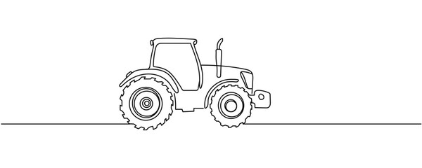 Continuous one line drawing of farmer's tractor. classic tractor outline vector illustration. harvest and farming concept. Editable stroke.