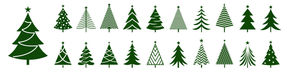 Set of green Christmas tree icons , white background