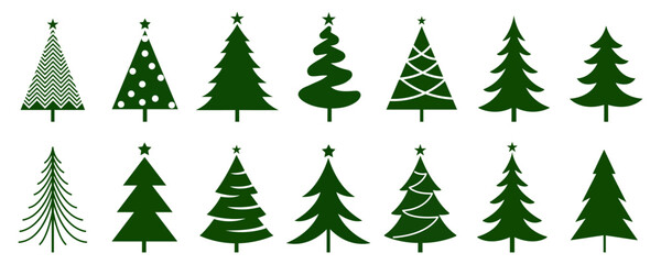 Set of green Christmas tree icons , white background