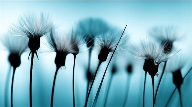 Silhouette of delicate flowers against a soft teal backdrop, showcasing a sense of lightness and tranquility.