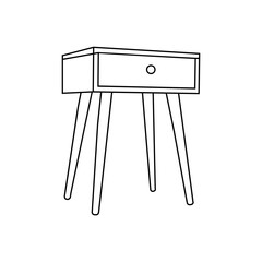 A simple, clean line drawing of a mid-century modern bedside table.