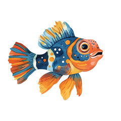 Fototapeta premium Ornate Watercolor Fish with Blue Scales and Orange Fins Detailed Illustration