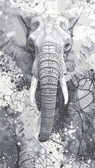 Gray elephant portrait, abstract background