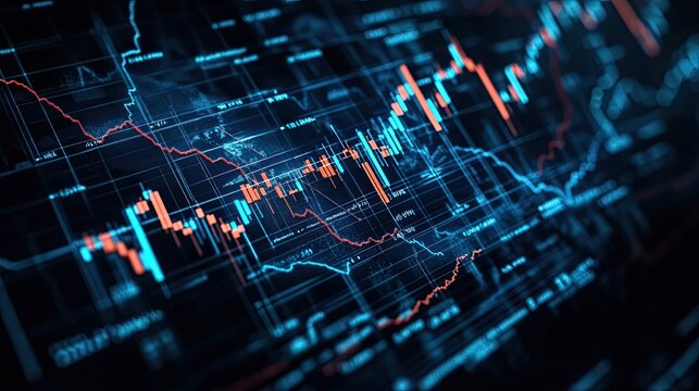 Stock market data analysis chart display screen