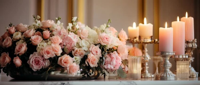 Elegant floral arrangement with candles creating a soft ambiance for evening gatherings in a luxurious setting