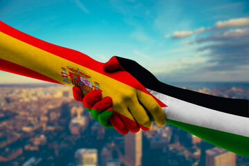 Shaking hands Spain and Jordan