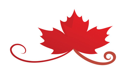 Red Maple Leaf with Elegant Swirling Stem Design Element