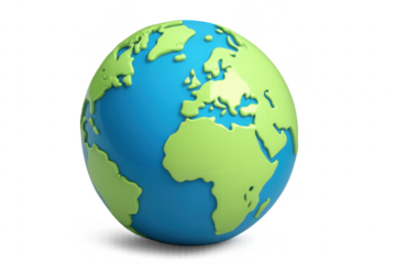 Rotating globe showing Europe, Asia and Africa on transparent background