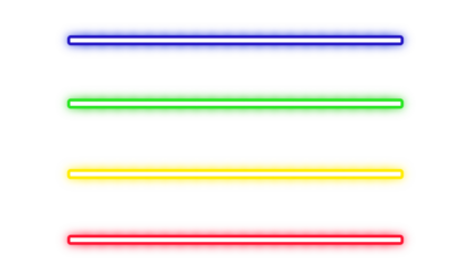 A graphic representation of four colorful lightsabers arranged horizontally on a black background png