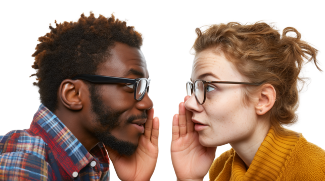 Man and woman whispering secret to each other