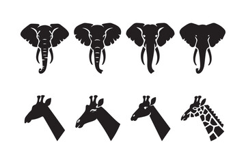 African wildlife silhouettes elephants and giraffes