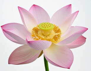 Fototapeta premium Pink Lotus Flower with Wide Petals and Sacred Symbolism Isolated on White Background for Botanical Object, Asian Nature and Spiritual Decoration Concept