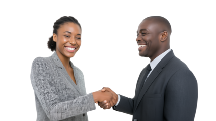 Business man and woman shaking hands with smile