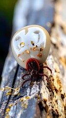 A tick on a light gray stone, resting on a weathered log