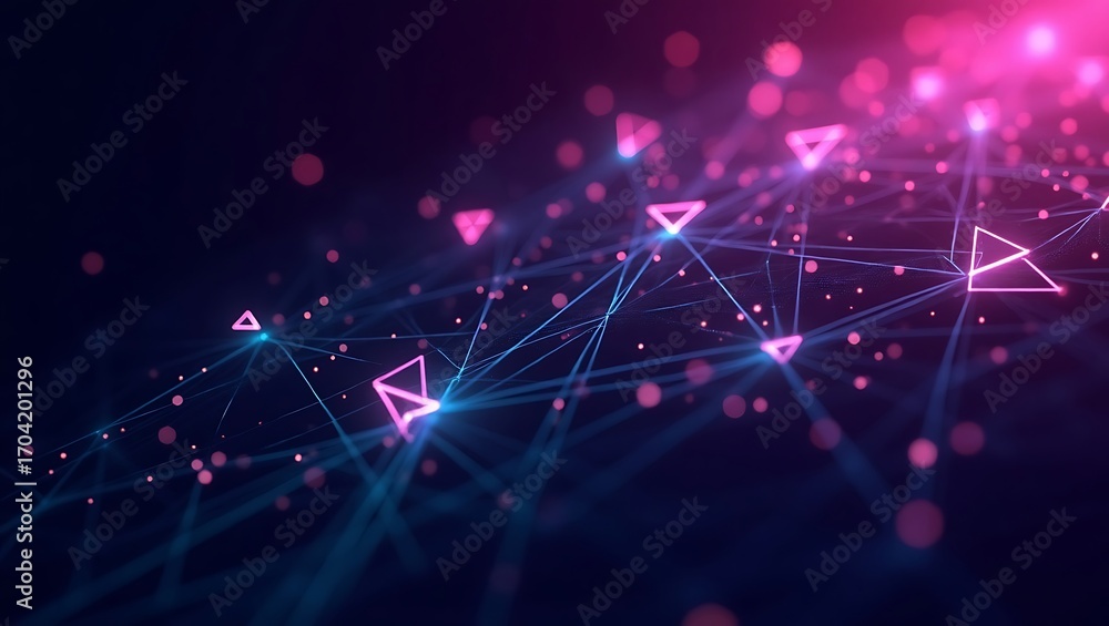Poster abstract technology network background. a futuristic glowing dots and lines. generative ai.