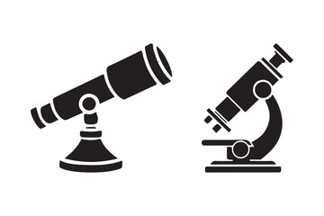 Telescope and microscope science icons