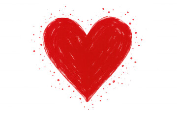 Valentine heart created with vibrant red paintbrush strokes, splattering artistic paint droplets against transparent backdrop