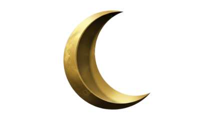 A golden crescent moon on a white background, symbolizing celestial beauty and the night sky