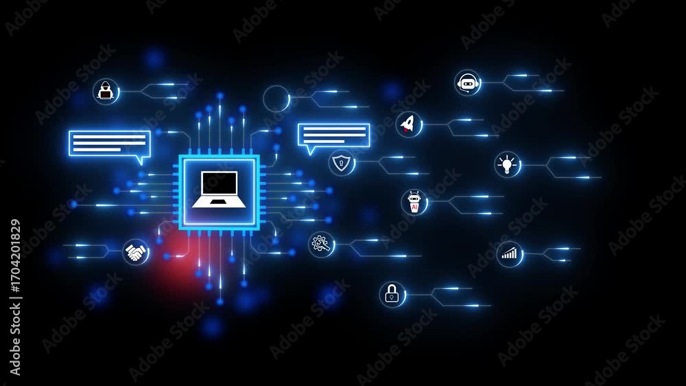 Poster futuristic digital network with laptop icon technology. futuristic technology network showcasing glo