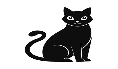 Adorable Black Cat Sitting Silhouette, Simple Vector Illustration