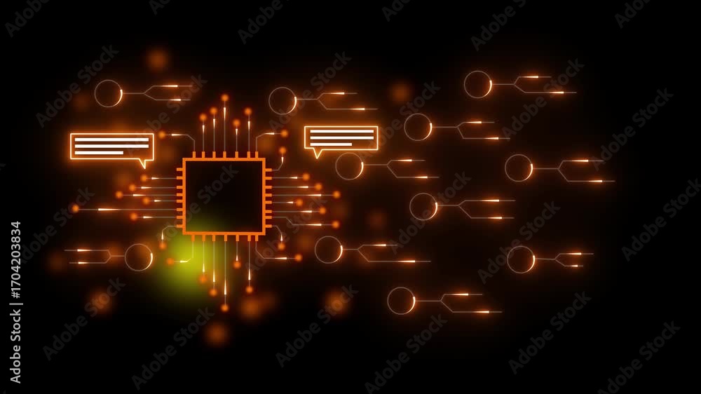 Poster futuristic circuit board with chip and processor. digital network enabling ai driven data flow and c