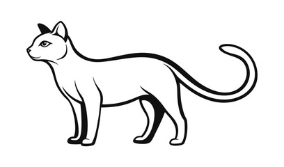 Elegant Black and White Cat Illustration, Side Profile View
