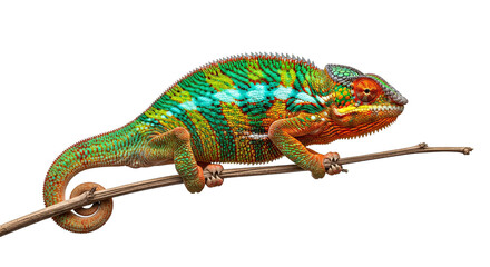 Obraz premium Vibrant Chameleon On Branch Reptile Stock Photo