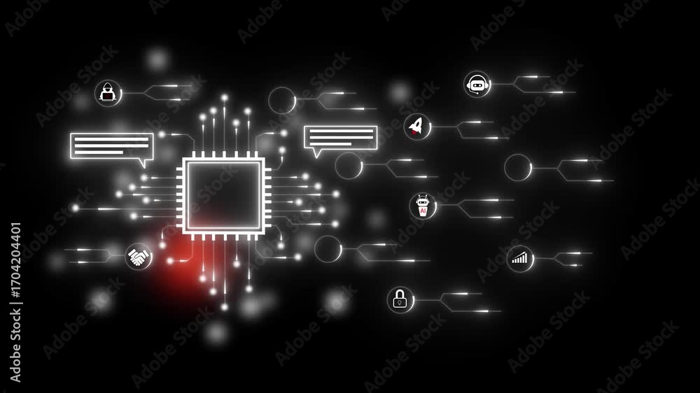 Poster futuristic digital circuit board with glowing processor and data streams technology. futuristic circ