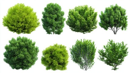 Obraz premium ultra quality image of Set of green bushes and shrubs isolated on a white background, neon