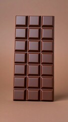 Sweet Dark Chocolate Bar with Square Pieces Isolated on Brown Background for Dessert Object, Confectionery Food and Snack Concept
