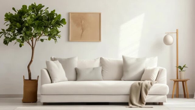 Cozy interior design tips featuring a minimalist living room with natural elements