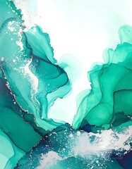 Abstract teal and gold alcohol ink art
