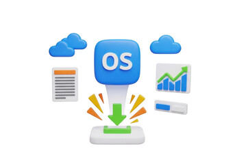 3d illustration of an operating system icon with associated elements isolated on transparent background