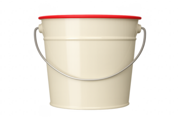 White metal bucket with red lid and metal handle on transparent background