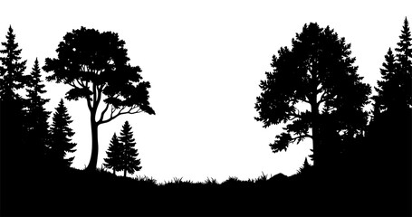 Woodland Scene Silhouette in Black and White